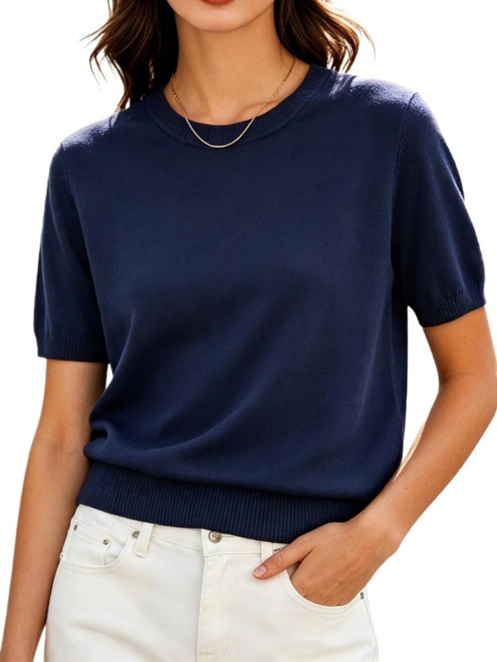 Chic Women's Short Sleeve Knit Pullover Sweater - Summer Casual Top